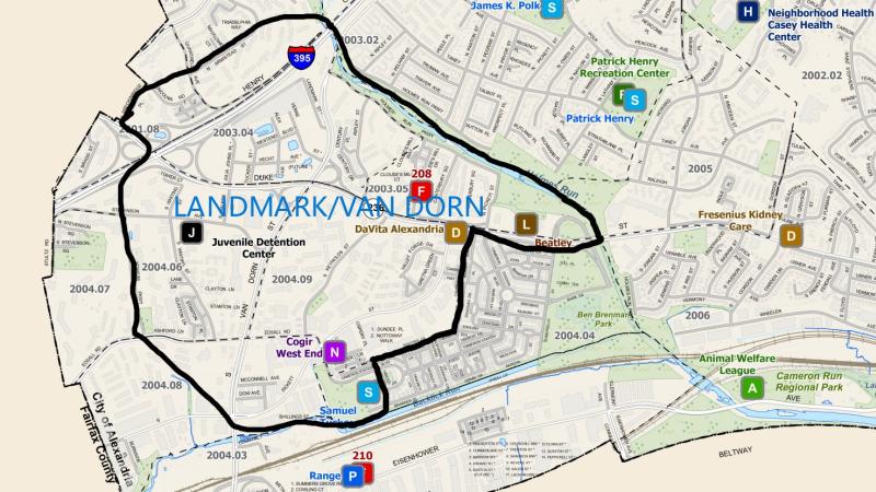 Zoomed In Map of Landmark/Van Dorn Neighborhood Borders