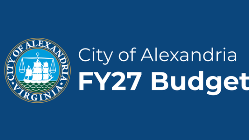 City of Alexandria FY27 Budget on a blue background next to the City Seal
