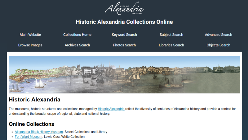 Historic Alexandria Collections Online, screenshot