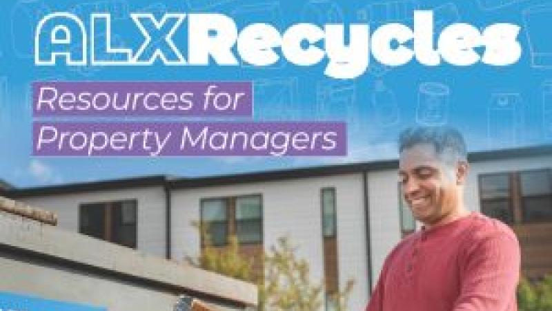 Alex Recycles Campaign - A person putting cardboard in the recycling dumpster.