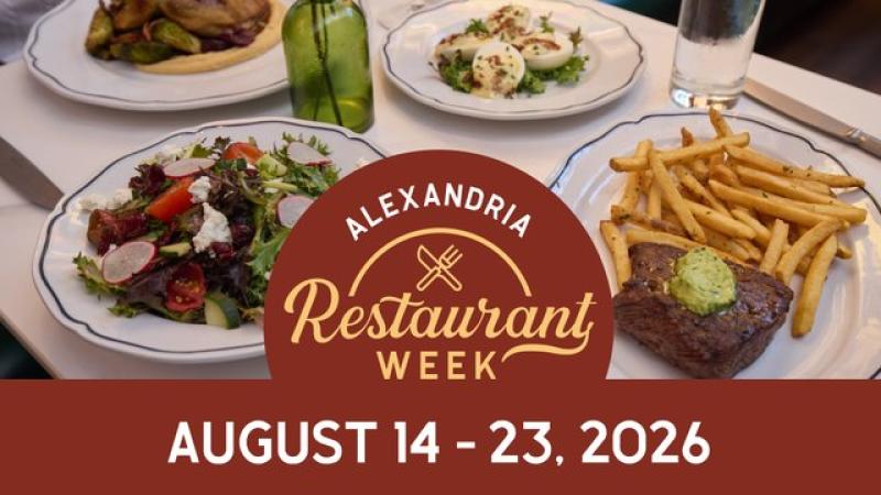 plates of food with graphic alexandria restaurant week august 14-23, 2026