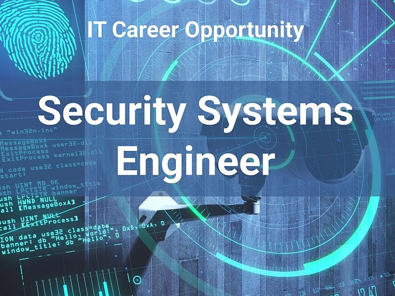graphic with finger print and video camera and text for Security Systems Engineer  job 