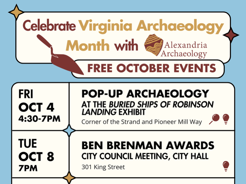 Calendar showing archaeology month events