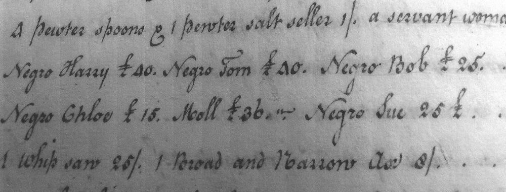 Hugh West estate inventory, 1755. (Courtesy, Fairfax County Records Center)  