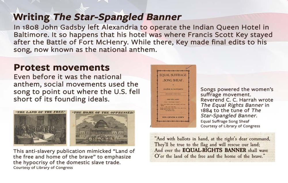 Exhibit panel: Writing the Star-Spangled Banner, and Protest Movements