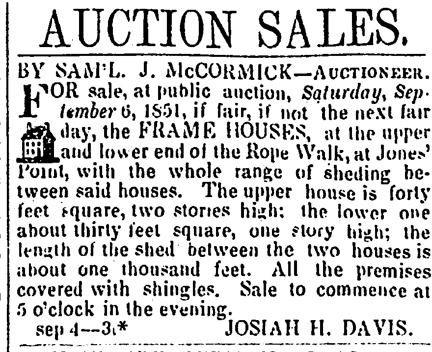 "Auction Sales" Alexandria Gazette, Sept 4, 1851