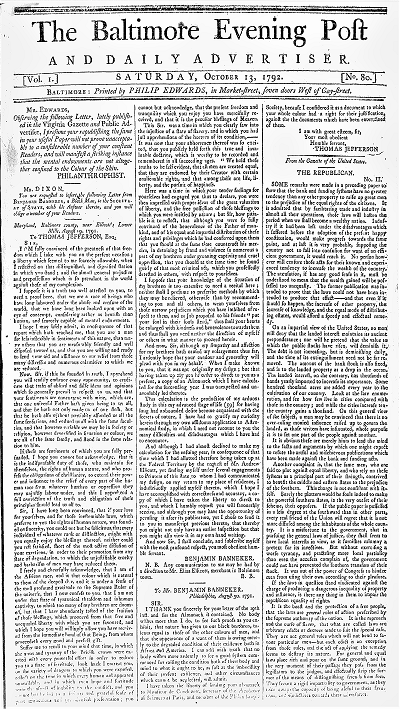 Baltimore Evening Post, October 13, 1792