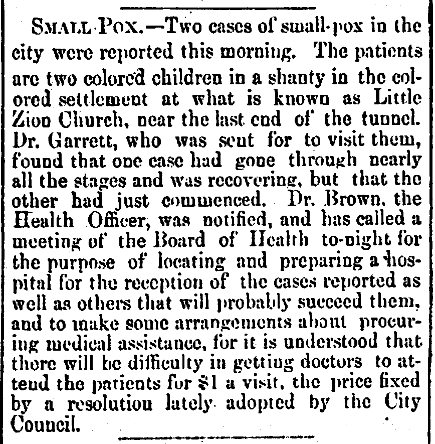 Small Pox, Alexandria Gazette, Nov 9, 1872