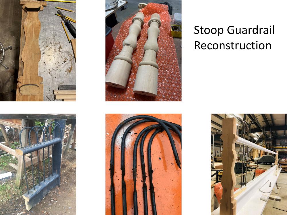stoop guardrail reconstruction, five images.