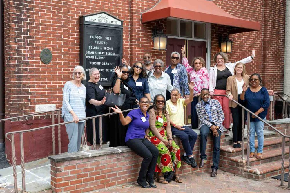 Group posing on steps of Beulah Baptist Church