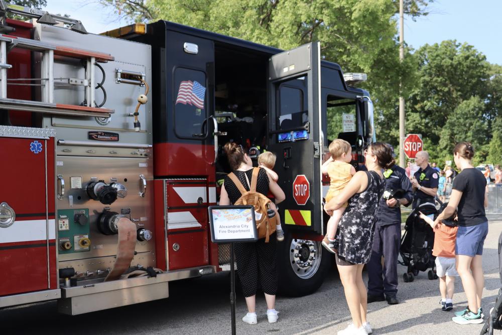Participants inside the fire truck