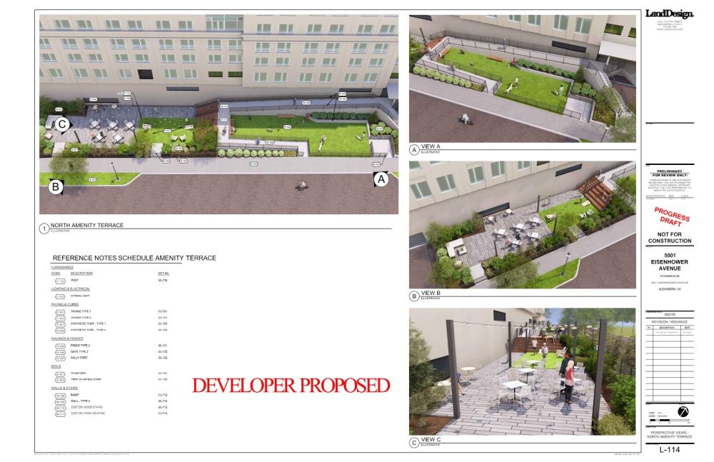 Developer study of the proposed amenity terrace of the new 5001 Eisenhower Ave building