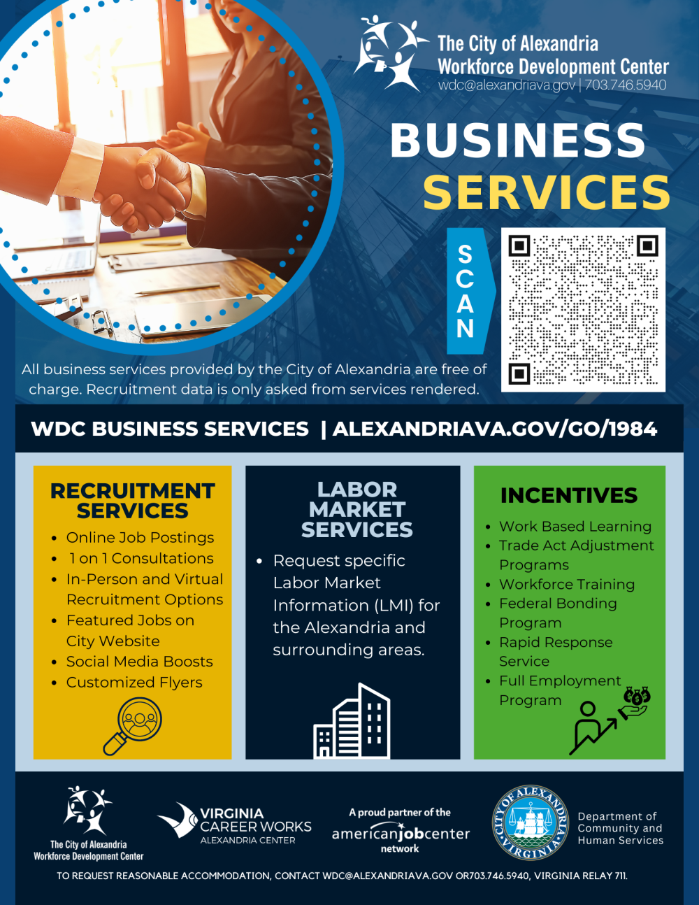Alexandria No-Cost Business Services One Pager Image