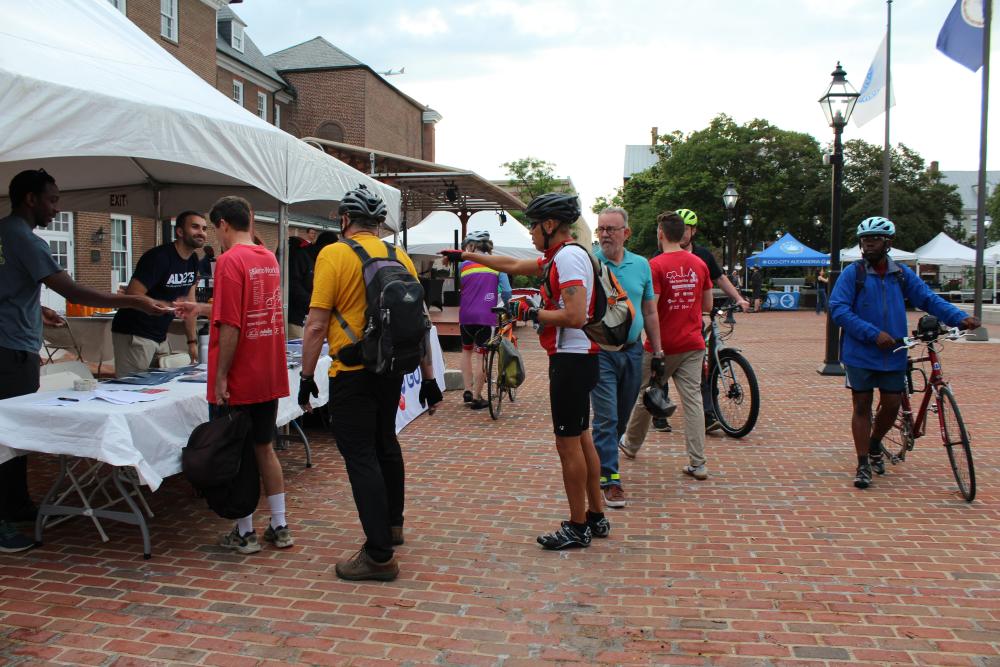 Bike to Work Day Registrants in line