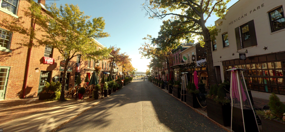Street-level view of the 100 and unit blocks of King Street from mid-100 block of King Street.