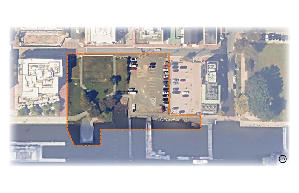 Aerial view of the Waterfront with Point Lumley Park outlined in orange.