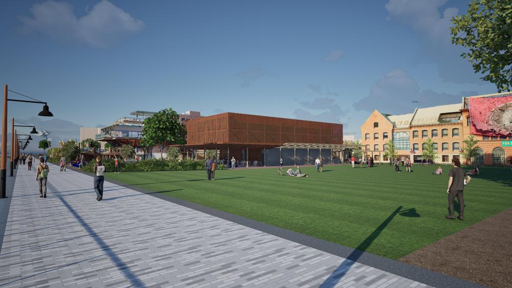 Rendering looking south at the Waterfront Park Pump Station.