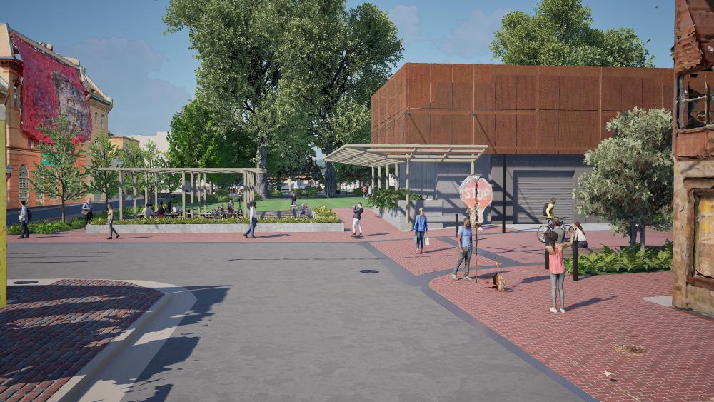 Rendering looking south at the Waterfront Park Pump Station.