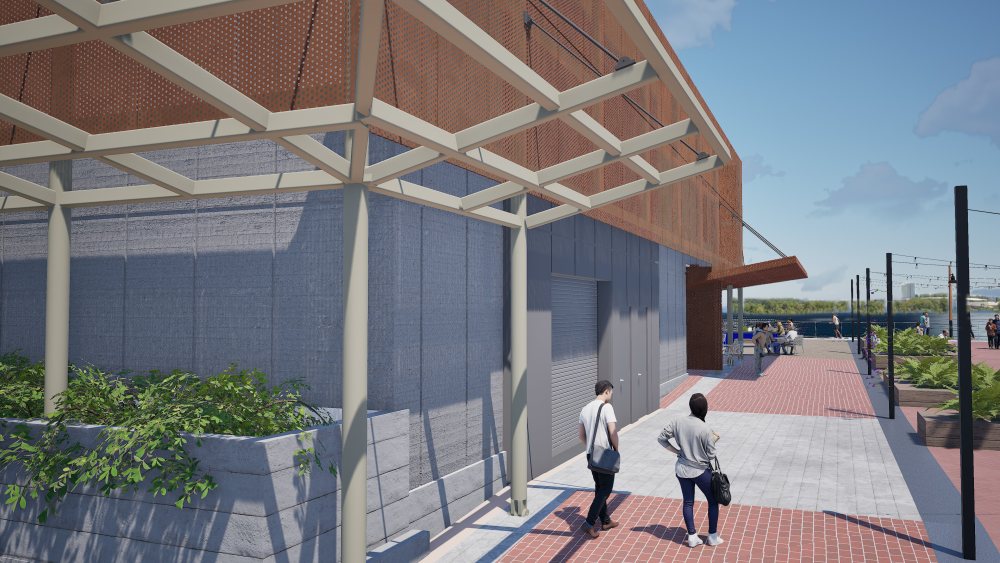 Rendering of the Waterfront Park Pump Station corner.