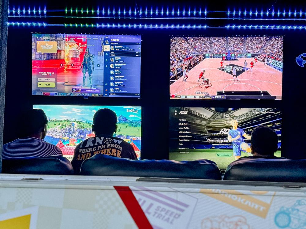 Teens playing video games