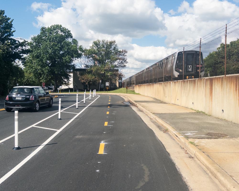 New Mill Road bi-directional bike lanes.