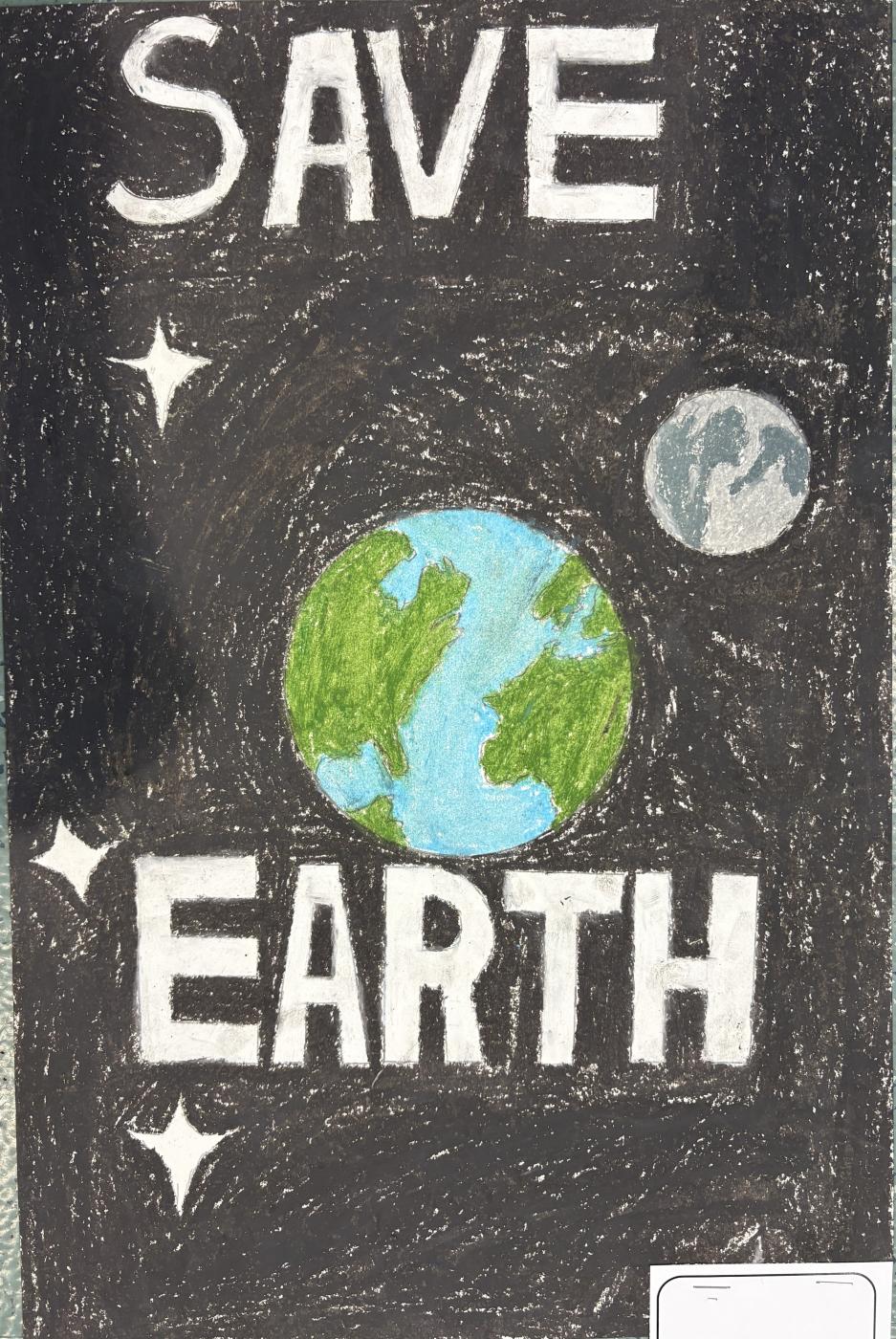 Earth and the Moon with "Save Earth" written on it 