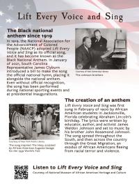 Exhibit panel: Lift Every Voice and Sing: The Black national anthem since 1919