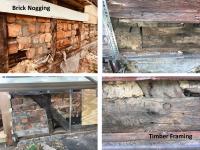 Brick nogging and timber framing, four images
