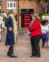 Amy B. Jackson with Colonial reenactor