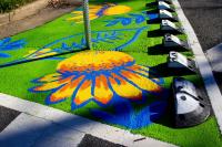 Close up of sunflower section of the street mural.