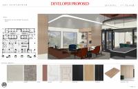 A mock up of the leasing office, with concepts for the flooring, walls and lighting