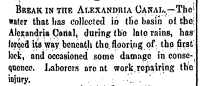 Announcement of a "Break in the Alexandria Canal."