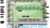 Rendering of proposed plan for Point Lumley Park with index numbers pointing to different paving elements.