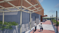Rendering of the Waterfront Park Pump Station corner.