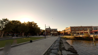 Street-level view of of Waterfront Park and the Torpedo Factory from the northern shoreline.