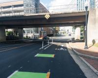 New bike lanes near the Mill Road and Jamieson Avenue intersection.