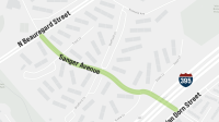 Map of Sanger Avenue between North Beauregard Street and Van Dorn Street, passing underneath I395.