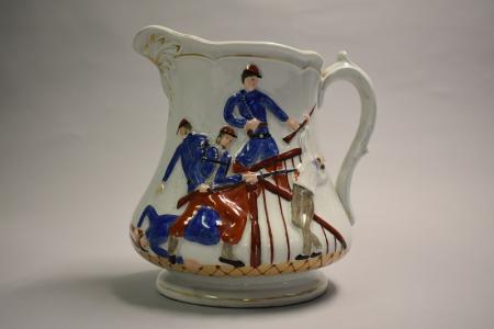 Whiteware pitcher depicting the Ellsworth Incident