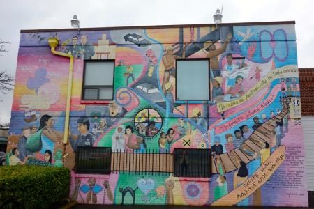 Colorful mural on side of building