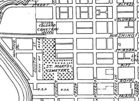 Black and white map showing cemeteries