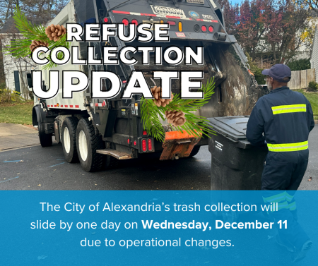 Trash collection will slide by one day on Wednesday, December 11.