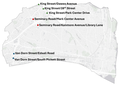 A map of intersections included in the study, listed above.