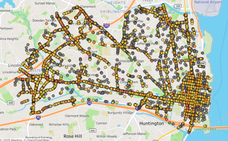 A map of traffic crashes in the City of Alexandria