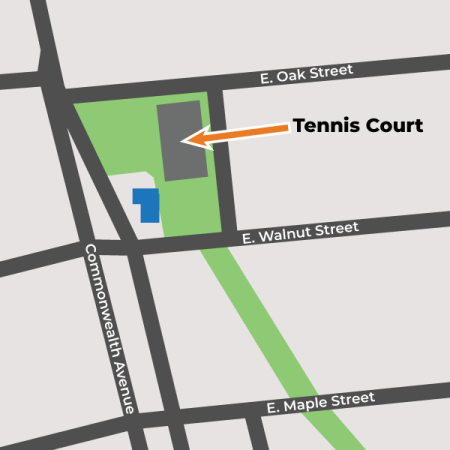 A map of the park between E Oak Street and E Walnut Street off Commonwealth Ave