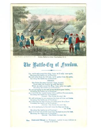 The song street is illustrated with a Charles Magnus print, Union Batteries near Charleston, S.C., which shows men in blue and red uniforms with cannons.