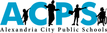 Logo for Alexandria City Public Schools ("ACPS" in blue with silhouettes of children between the letters)