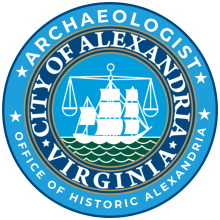 The hard hat sticker that all City archaeologists use has the City seal in the center and "Archaeologist, Office of Historic Alexandria" around its edge.