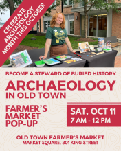Farmer's Market Pop-Up flyer, image of educator at information table