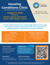 Flyer for August 31 Housing Conditions Clinic