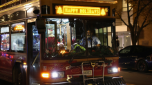 trolley with a happy holidays message on the top